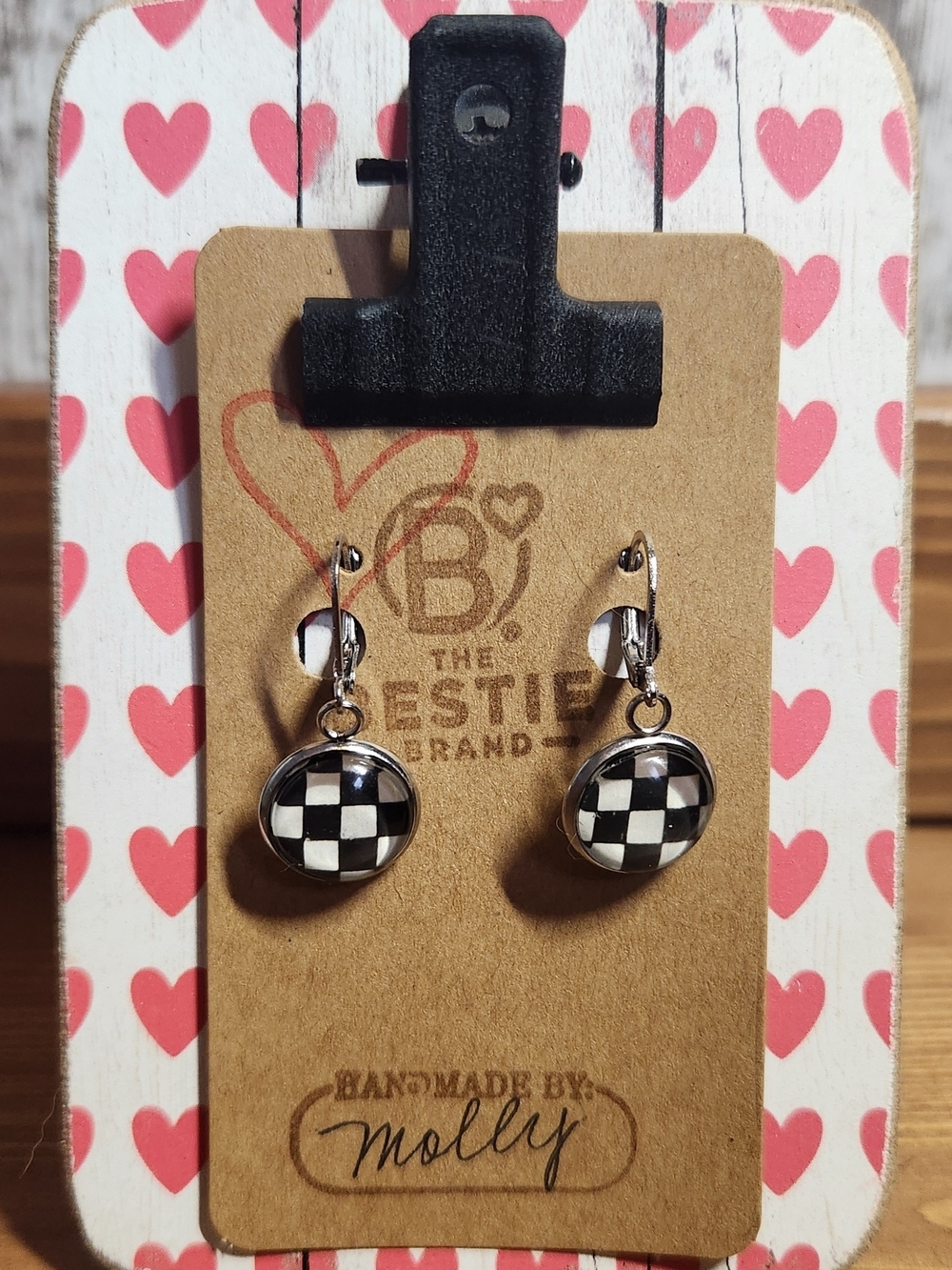 Black & White Checkered Flag Race Day Finish Leverback Clasp Drop Earrings L@@K